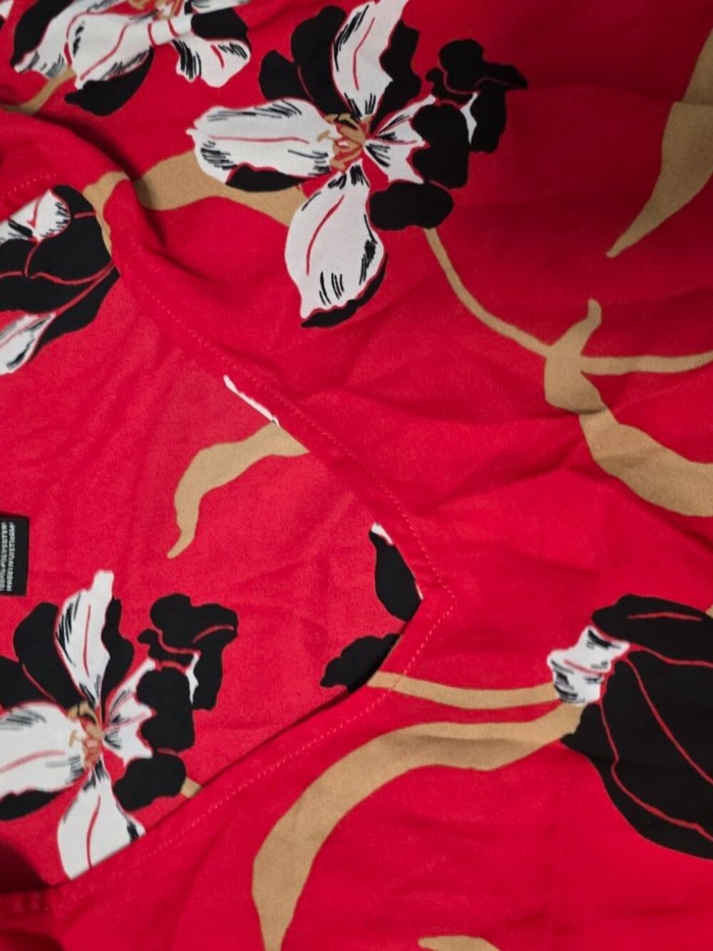 Liz Claiborne 2X Red Floral Tie Neck Blouse Striped Scarf Gold Button Plus - Picture 5 of 6